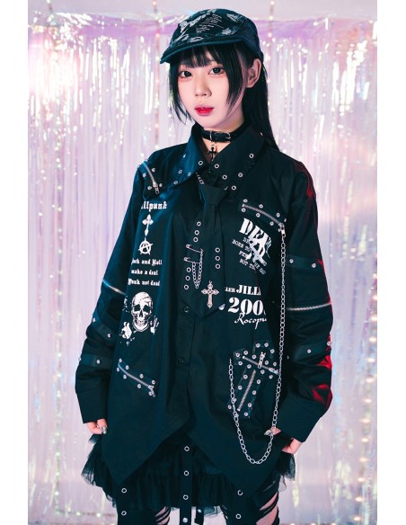 Punk Shirt with Tie and Detachable Sleeves Punk Overture in Black - Jill Punk
