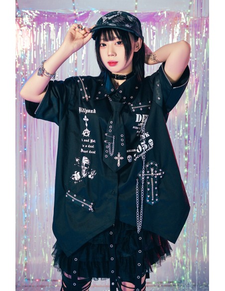 Punk Shirt with Tie and Detachable Sleeves Punk Overture in Black - Jill Punk
