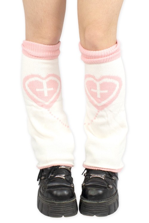 Calentadores de Punto Yami Kawaii Heart en Blanco x Rosa