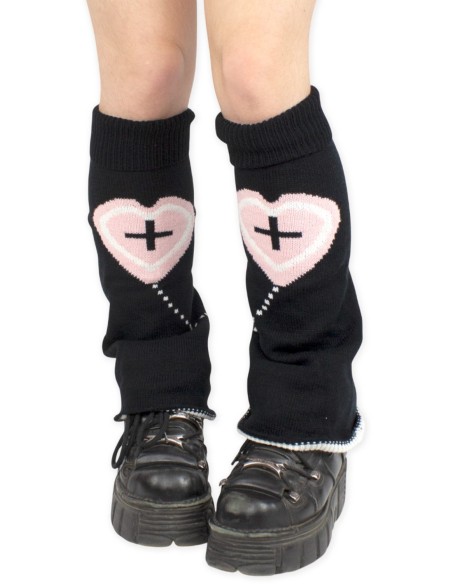 Calentadores de Punto Yami Kawaii Heart en Negro x Rosa