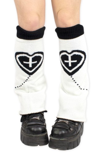 Yami Kawaii Heart Knit Leg Warmers in Black x White