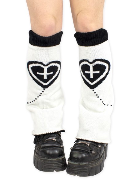 Yami Kawaii Heart Knit Leg Warmers in Black x White