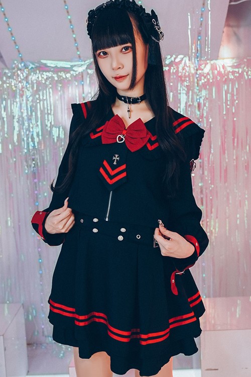 Archangel Academy One-Piece Dress in Black x Red - Jill Punk