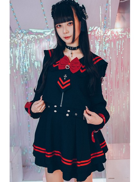 Archangel Academy One-Piece Dress in Black x Red - Jill Punk