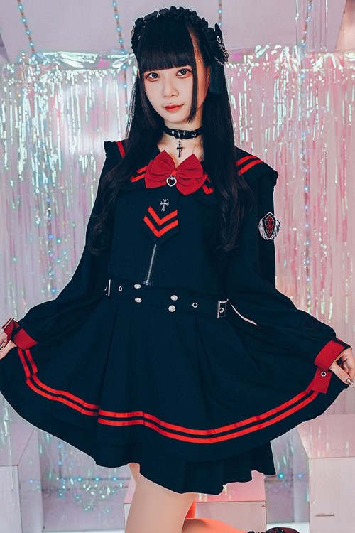 Vestido de Una Pieza Archangel Academy en Negro x Rojo- Jill Punk