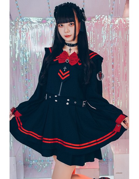 Vestido de Una Pieza Archangel Academy en Negro x Rojo- Jill Punk