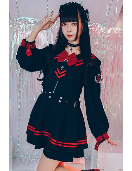 Vestido de Una Pieza Archangel Academy en Negro x Rojo- Jill Punk