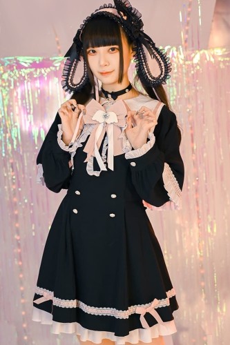 Vestido de Manga Larga con Capa Love Magic Circle en Negro - Jill Punk