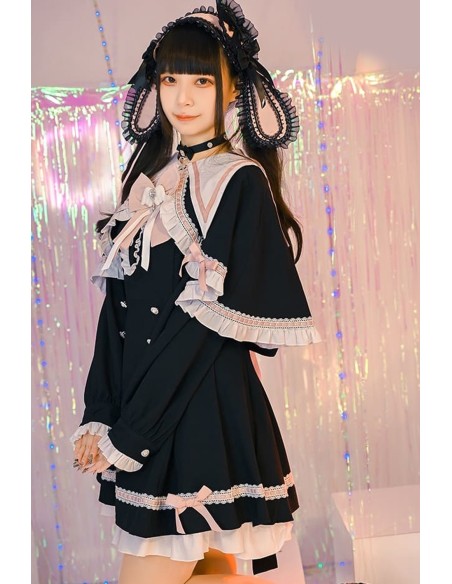 Love Magic Circle Long Sleeve Dress with Cape in Black - Jill Punk