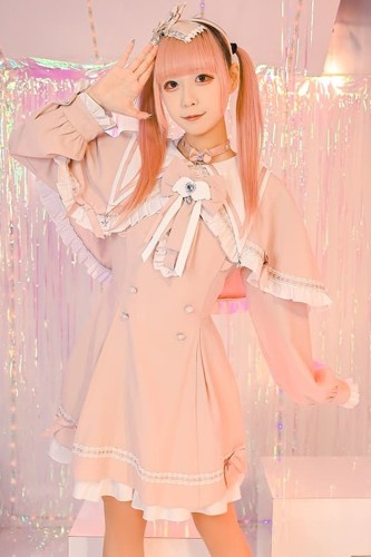 Vestido de Manga Larga con Capa Love Magic Circle en Rosa - Jill Punk