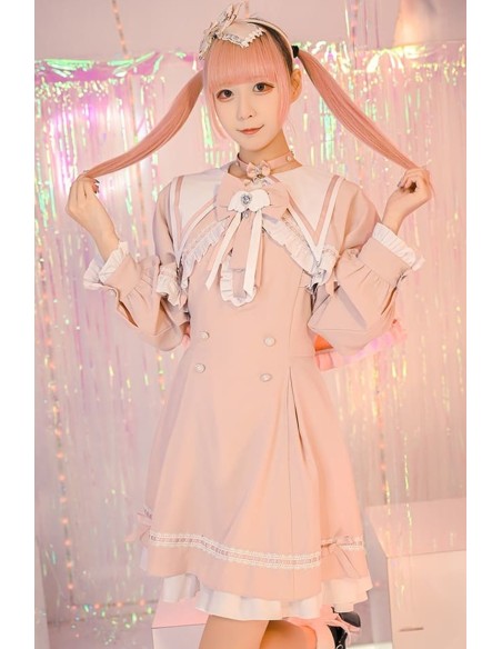 Love Magic Circle Long Sleeve Dress with Cape in Pink - Jill Punk