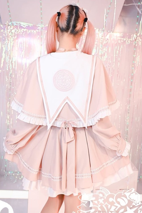 Love Magic Circle Long Sleeve Dress with Cape in Pink - Jill Punk