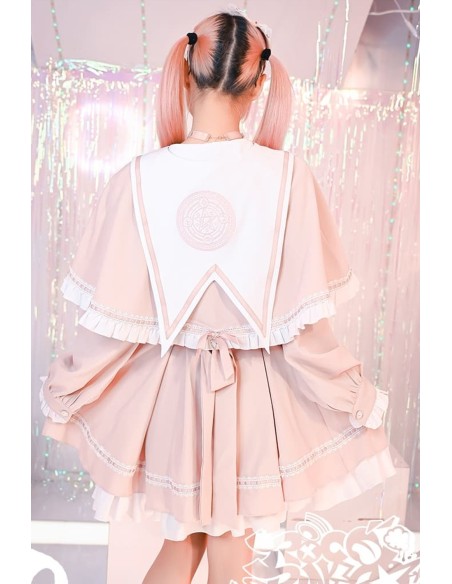 Vestido de Manga Larga con Capa Love Magic Circle en Rosa - Jill Punk