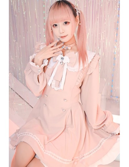 Vestido de Manga Larga con Capa Love Magic Circle en Rosa - Jill Punk