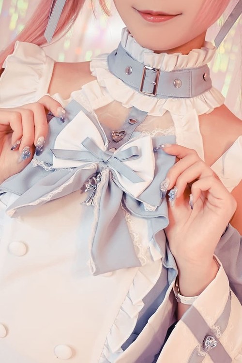 Angel's Promise Long Sleeve Dress with Choker in Pastel Blue x White - Jill Punk