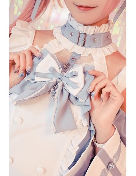 Vestido de Manga Larga con Gargantilla Angel's Promise en Azul Pastel x Blanco - Jill Punk