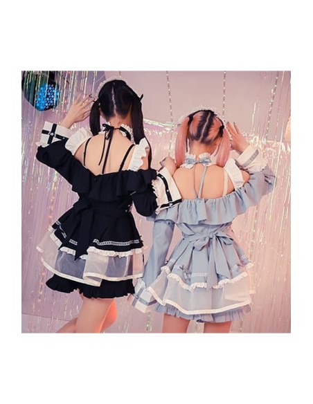 Vestido de Manga Larga con Gargantilla Angel's Promise en Azul Pastel x Blanco - Jill Punk