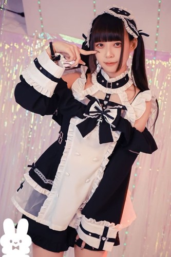 Angel's Promise Long Sleeve Dress with Choker in Pastel Black x White - Jill Punk 2