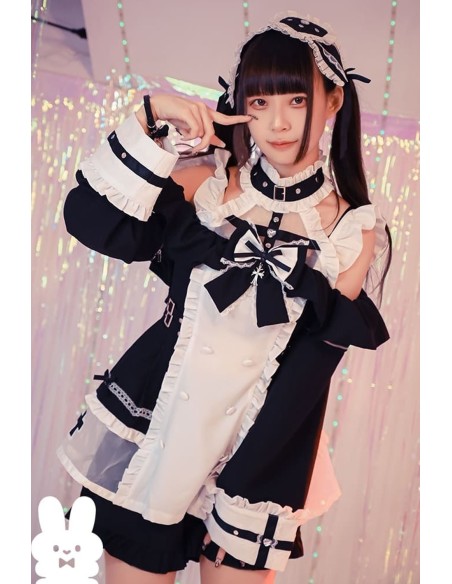 Angel's Promise Long Sleeve Dress with Choker in Pastel Black x White - Jill Punk