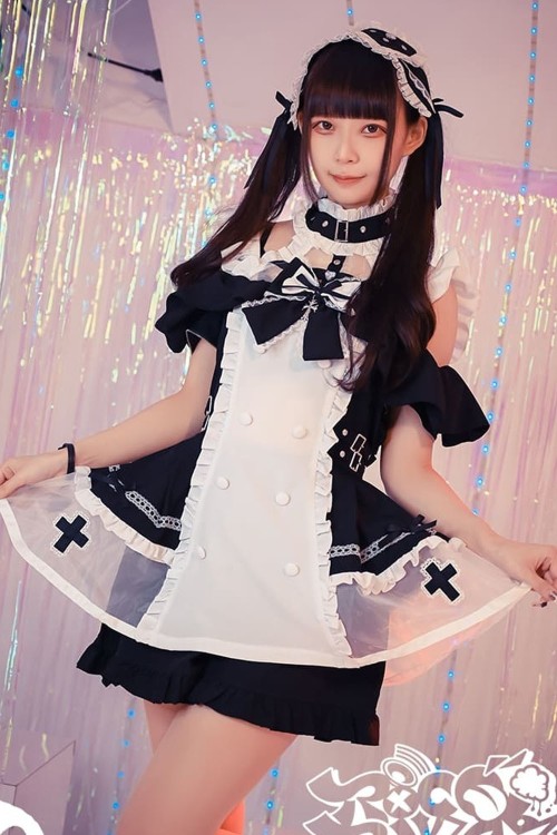 Angel's Promise Long Sleeve Dress with Choker in Pastel Black x White - Jill Punk