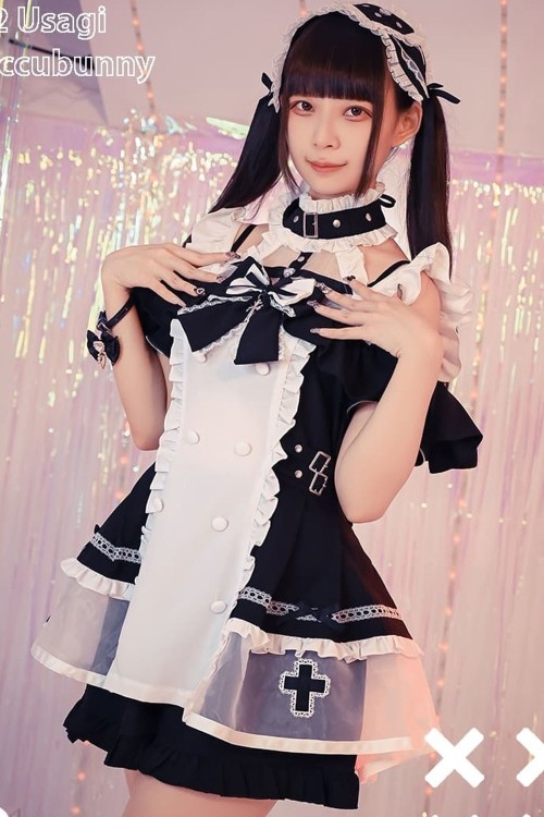 Vestido de Manga Larga con Gargantilla Angel's Promise en Negro x Blanco - Jill Punk