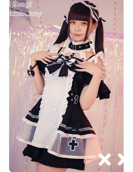 Vestido de Manga Larga con Gargantilla Angel's Promise en Negro x Blanco - Jill Punk