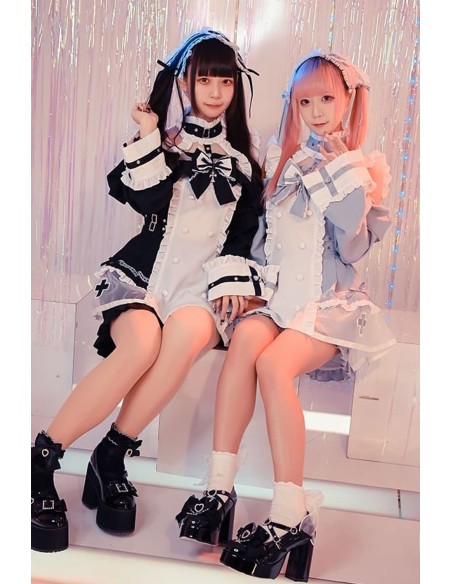 Vestido de Manga Larga con Gargantilla Angel's Promise en Negro x Blanco - Jill Punk