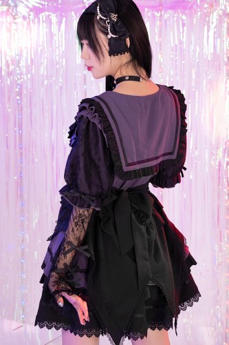 3-Piece Set: Dress + Arm Warmers + Overskirt, Roman Serenade Violet x Black - Jill Punk 2