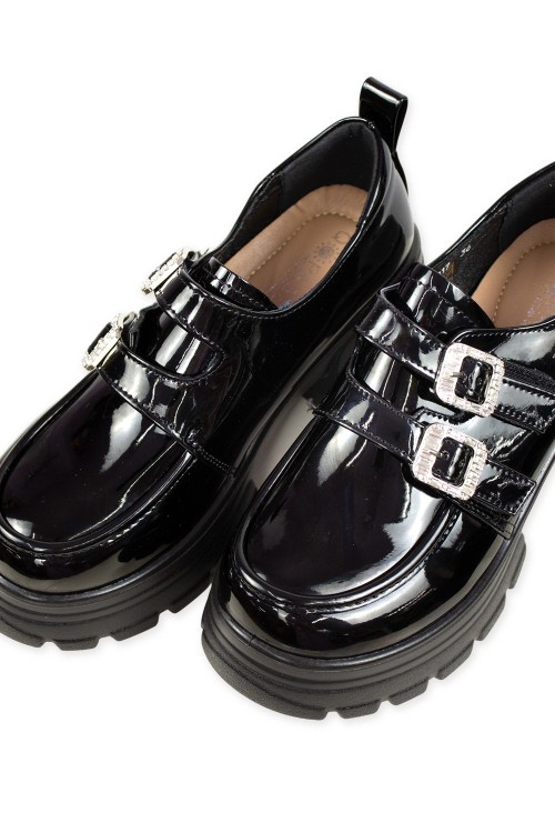 Jirai Patent Leather Shining Buckle Moccasins