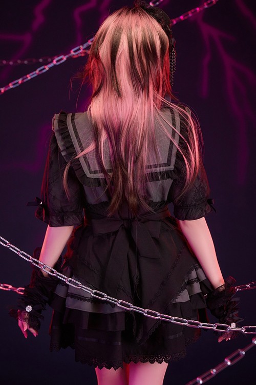 3-Piece Set: Dress + Arm Warmers + Overskirt, Roman Serenade Gray x Black - Jill Punk