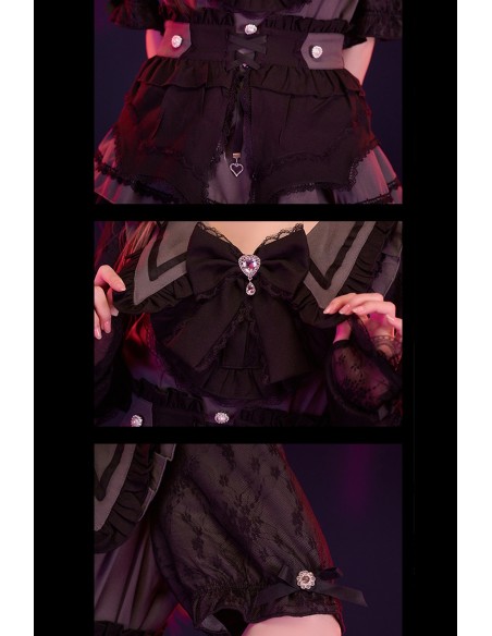 3-Piece Set: Dress + Arm Warmers + Overskirt, Roman Serenade Gray x Black - Jill Punk