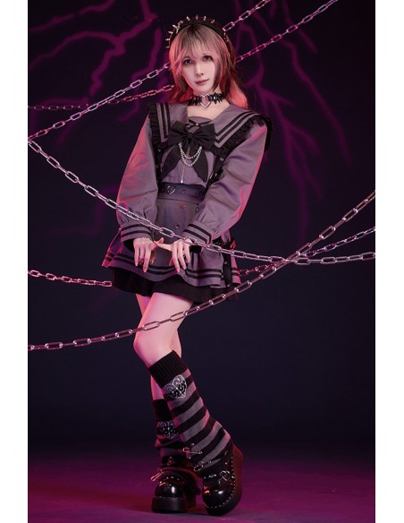 2-Piece Set: Seifuku Top + Skirt Dark Night Sweetheart in Gray x Black - Jill Punk