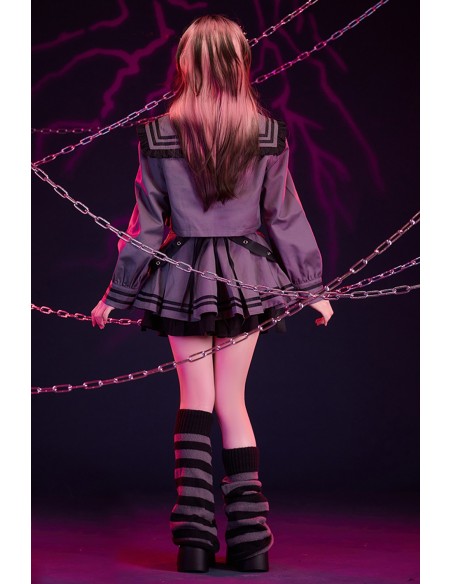 2-Piece Set: Seifuku Top + Skirt Dark Night Sweetheart in Gray x Black - Jill Punk