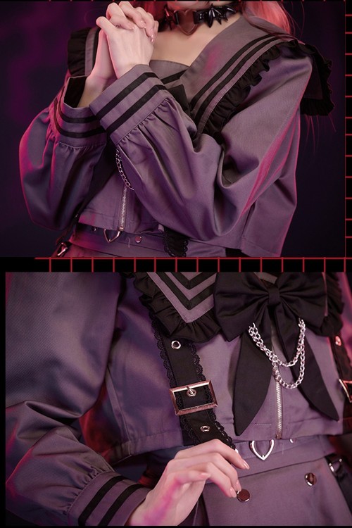 2-Piece Set: Seifuku Top + Skirt Dark Night Sweetheart in Gray x Black - Jill Punk