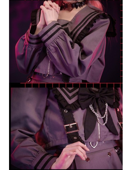 2-Piece Set: Seifuku Top + Skirt Dark Night Sweetheart in Gray x Black - Jill Punk