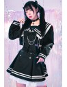 2-Piece Set: Seifuku Top + Skirt Dark Night Sweetheart in Black x White - Jill Punk