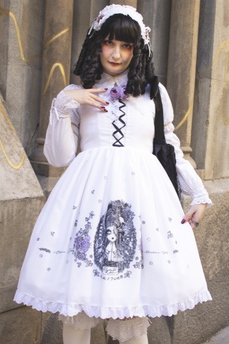 Yoh's Monochrome World x Madame Chocolat - JSK Dress Yasasii Yume White x Lavender