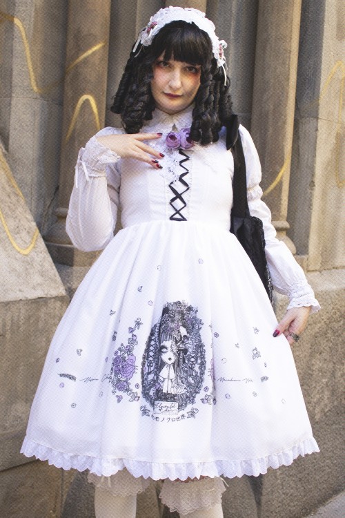 Yoh's Monochrome World x Madame Chocolat - Vestido JSK Yasasii Yume Blanco x Lavanda