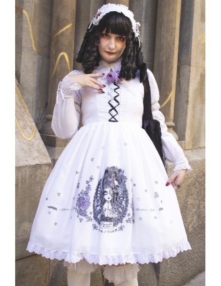 Yoh's Monochrome World x Madame Chocolat - Vestido JSK Yasasii Yume Blanco x Lavanda