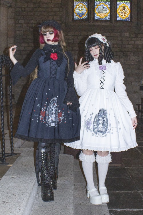 Yoh's Monochrome World x Madame Chocolat - Vestido JSK Yasasii Yume Blanco x Lavanda