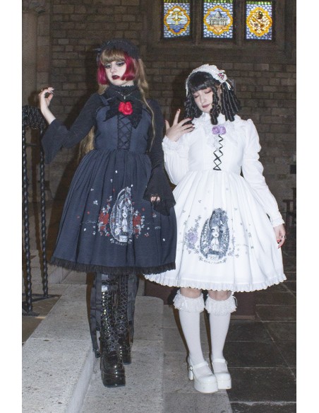 Yoh's Monochrome World x Madame Chocolat - Vestido JSK Yasasii Yume Blanco x Lavanda
