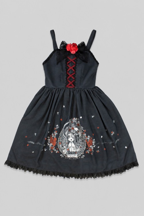 Yoh's Monochrome World x Madame Chocolat - JSK Dress Yasasii Yume Black x Red