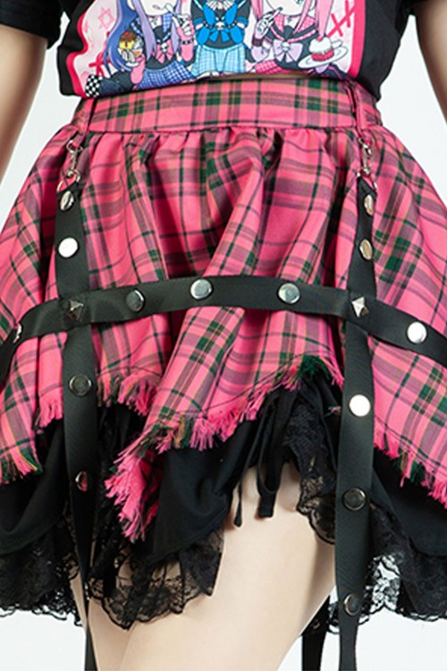 Punk Sweet Tooth Tartan Skirt - Pink