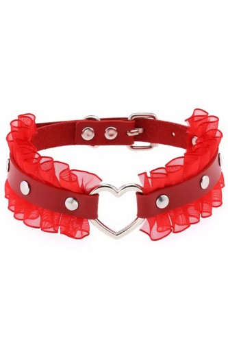 Frilly Heart Choker - Red