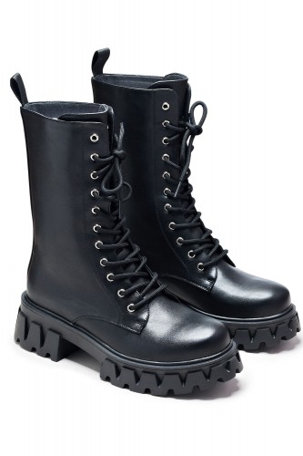 Siren Lace Up Boots Black -...