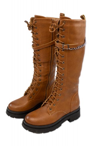 Lace Up Tall Boots - Brown