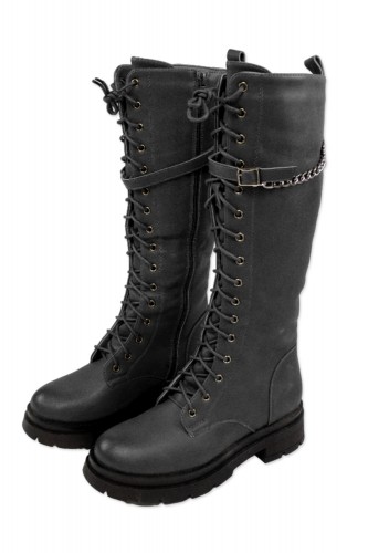 Lace Up Tall Boots - Black