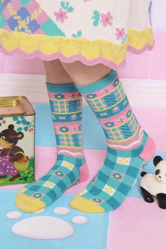 Calcetines Mid High Vichy Azul ~ Lutra Jump 2