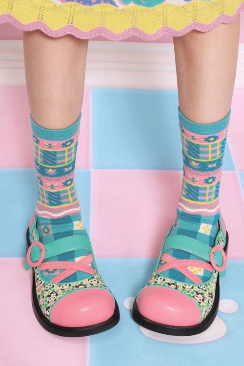 Calcetines Mid High Vichy Azul ~ Lutra Jump