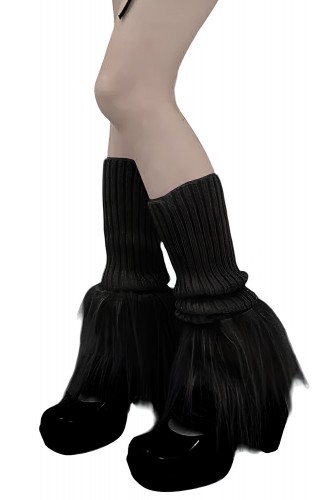 Knit Leg Warmer with Fur -...